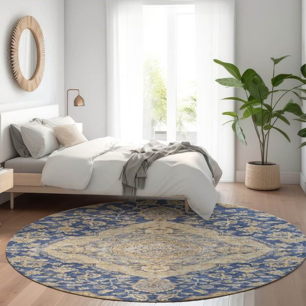 Homeroots 3' Charcoal Gray And Brown Oriental Washable Rug For Indoor And Outdoor Spaces - Durable Design 8' Round Polyester 605255