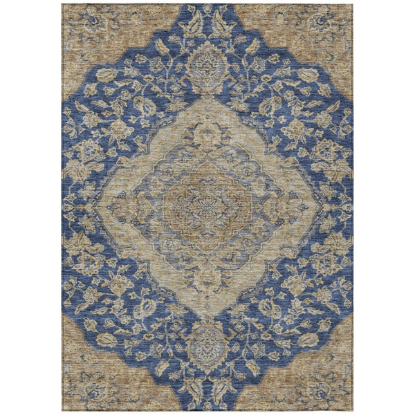 HomeRoots 5' Elegant Navy Blue and Beige Oriental Area Rug – Durable, Washable Design for Indoor & Outdoor Use 10' X 14' 605258