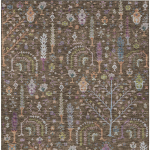 Homeroots 3' Stylish Brown Purple And Blue Floral Washable Area Rug For Indoor And Outdoor Use, Durable Design 5' X 8' Polyester 605260