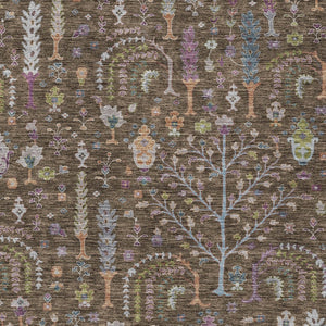 Homeroots 3' Stylish Brown Purple And Blue Floral Washable Area Rug For Indoor And Outdoor Use, Durable Design 5' X 8' Polyester 605260