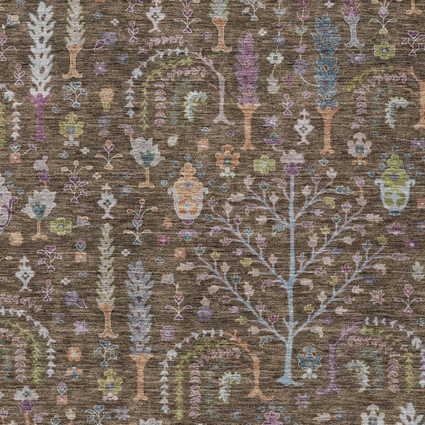 Homeroots 3' Stylish Brown Purple And Blue Floral Washable Area Rug For Indoor And Outdoor Use, Durable Design 5' X 8' Polyester 605260