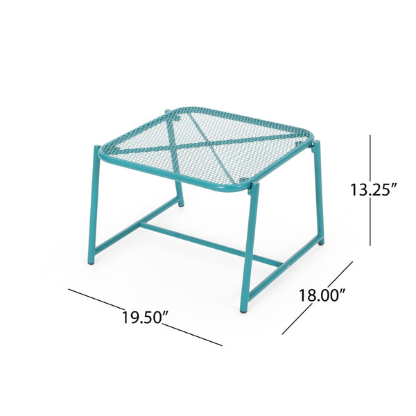 English Elm Kincaid Outdoor Iron Mesh Conversation Set Rust Resistant Patio Chairs with Side Table Teal N775P392159T