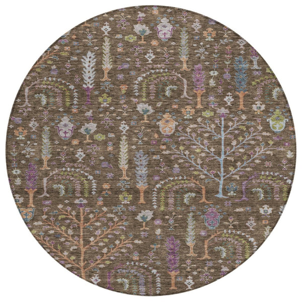 HomeRoots 5' Vibrant Floral Washable Area Rug for Indoor and Outdoor Use - Durable, Stain-Resistant Design 8' Round 605261