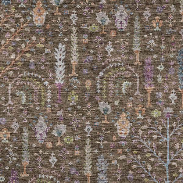 Homeroots 3' Stylish Brown Purple And Blue Floral Washable Area Rug For Indoor And Outdoor Use, Durable Design 8' X 10' Polyester 605262