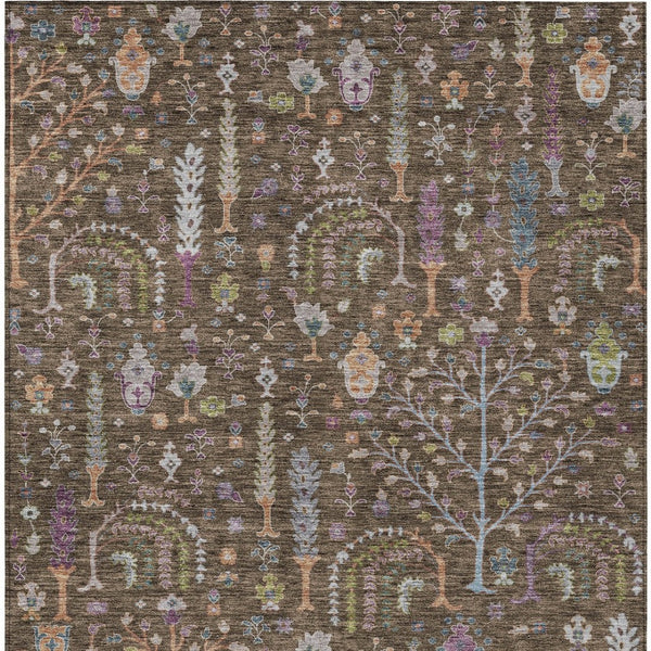 Homeroots 3' Stylish Brown Purple And Blue Floral Washable Area Rug For Indoor And Outdoor Use, Durable Design 9' X 12' Polyester 605263