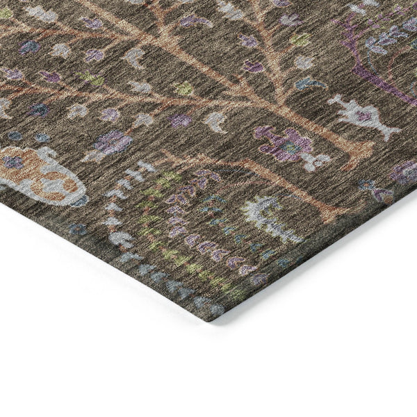 Homeroots 3' Stylish Brown Purple And Blue Floral Washable Area Rug For Indoor And Outdoor Use, Durable Design 9' X 12' Polyester 605263