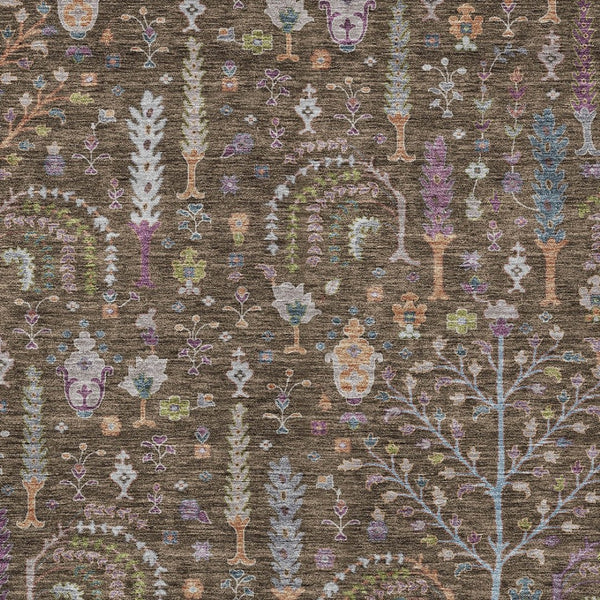 Homeroots 3' Stylish Brown Purple And Blue Floral Washable Area Rug For Indoor And Outdoor Use, Durable Design 9' X 12' Polyester 605263