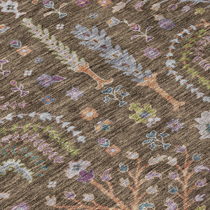 Homeroots 3' Stylish Brown Purple And Blue Floral Washable Area Rug For Indoor And Outdoor Use, Durable Design 9' X 12' Polyester 605263