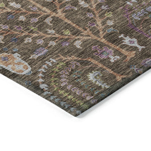 Homeroots 3' Stylish Brown Purple And Blue Floral Washable Area Rug For Indoor And Outdoor Use, Durable Design 10' X 14' Polyester 605264
