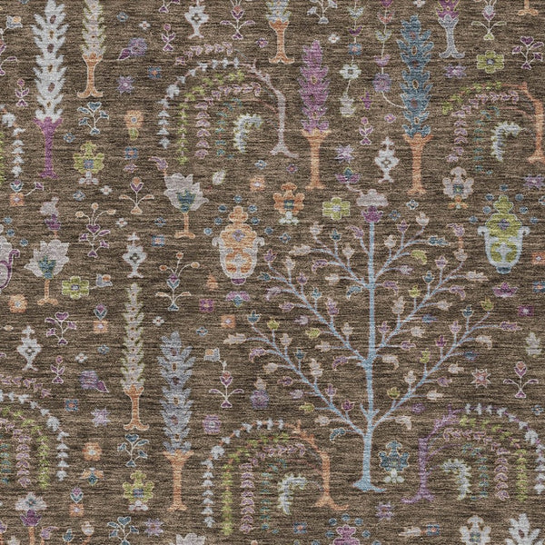 Homeroots 3' Stylish Brown Purple And Blue Floral Washable Area Rug For Indoor And Outdoor Use, Durable Design 10' X 14' Polyester 605264