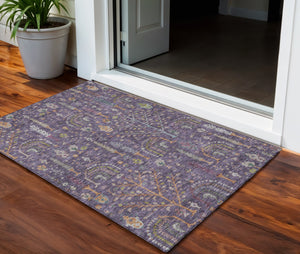 Homeroots 3' Stylish Brown Purple And Blue Floral Washable Area Rug For Indoor And Outdoor Use, Durable Design 3' X 5' Polyester 605265