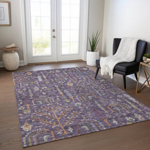 Homeroots 3' Stylish Brown Purple And Blue Floral Washable Area Rug For Indoor And Outdoor Use, Durable Design 5' X 8' Polyester 605266