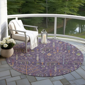 Homeroots 3' Stylish Brown Purple And Blue Floral Washable Area Rug For Indoor And Outdoor Use, Durable Design 8' Round Polyester 605267