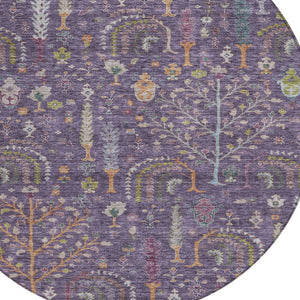 Homeroots 3' Stylish Brown Purple And Blue Floral Washable Area Rug For Indoor And Outdoor Use, Durable Design 8' Round Polyester 605267