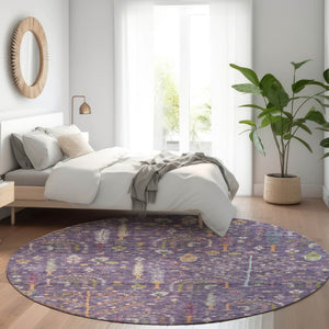 Homeroots 3' Stylish Brown Purple And Blue Floral Washable Area Rug For Indoor And Outdoor Use, Durable Design 8' Round Polyester 605267