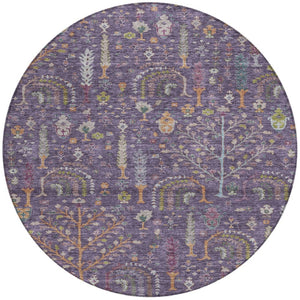 Homeroots 3' Stylish Brown Purple And Blue Floral Washable Area Rug For Indoor And Outdoor Use, Durable Design 8' Round Polyester 605267