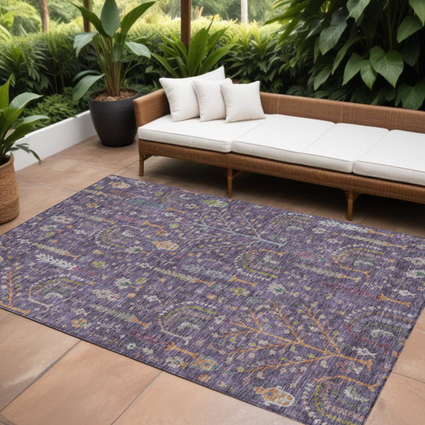 Homeroots 3' Stylish Brown Purple And Blue Floral Washable Area Rug For Indoor And Outdoor Use, Durable Design 8' X 10' Polyester 605268