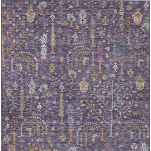 Homeroots 3' Stylish Brown Purple And Blue Floral Washable Area Rug For Indoor And Outdoor Use, Durable Design 9' X 12' Polyester 605269