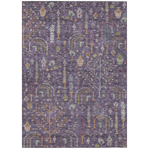 HomeRoots 9' X 12' Washable Floral Area Rug in Eggplant, Terra Cotta & Green for Indoor/Outdoor Elegance 605269