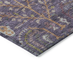 Homeroots 3' Stylish Brown Purple And Blue Floral Washable Area Rug For Indoor And Outdoor Use, Durable Design 9' X 12' Polyester 605269