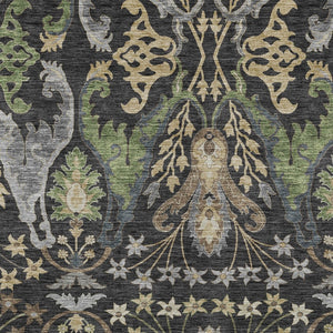 Homeroots 3' Elegant Black Green & Brown Floral Washable Area Rug For Indoor & Outdoor Spaces, 36" X 60" 3' X 5' Polyester 605271