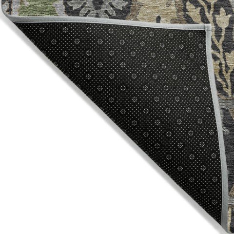 Homeroots 3' Elegant Black Green & Brown Floral Washable Area Rug For Indoor & Outdoor Spaces, 36" X 60" 5' X 8' Polyester 605272