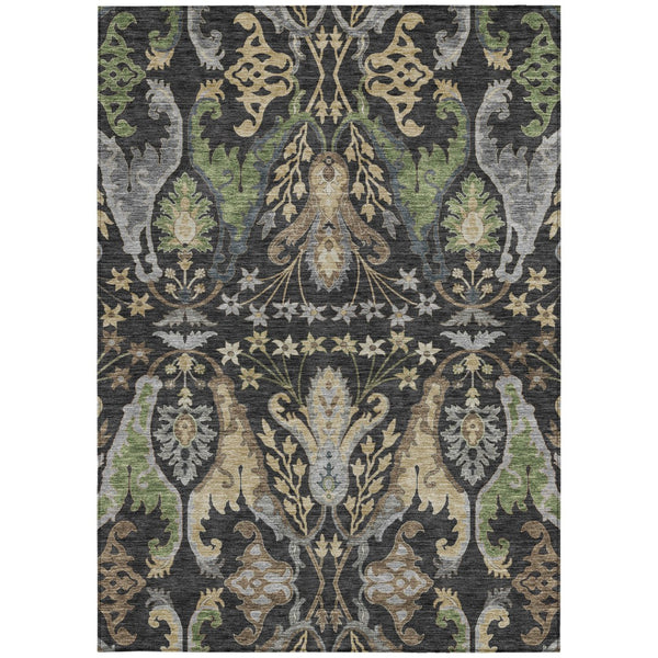 Homeroots 3' Elegant Black Green & Brown Floral Washable Area Rug For Indoor & Outdoor Spaces, 36" X 60" 8' X 10' Polyester 605274
