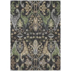 HomeRoots 5' Floral Washable Area Rug in Black, Green & Brown – Durable, Stylish for Indoor & Outdoor Use 8' X 10' 605274