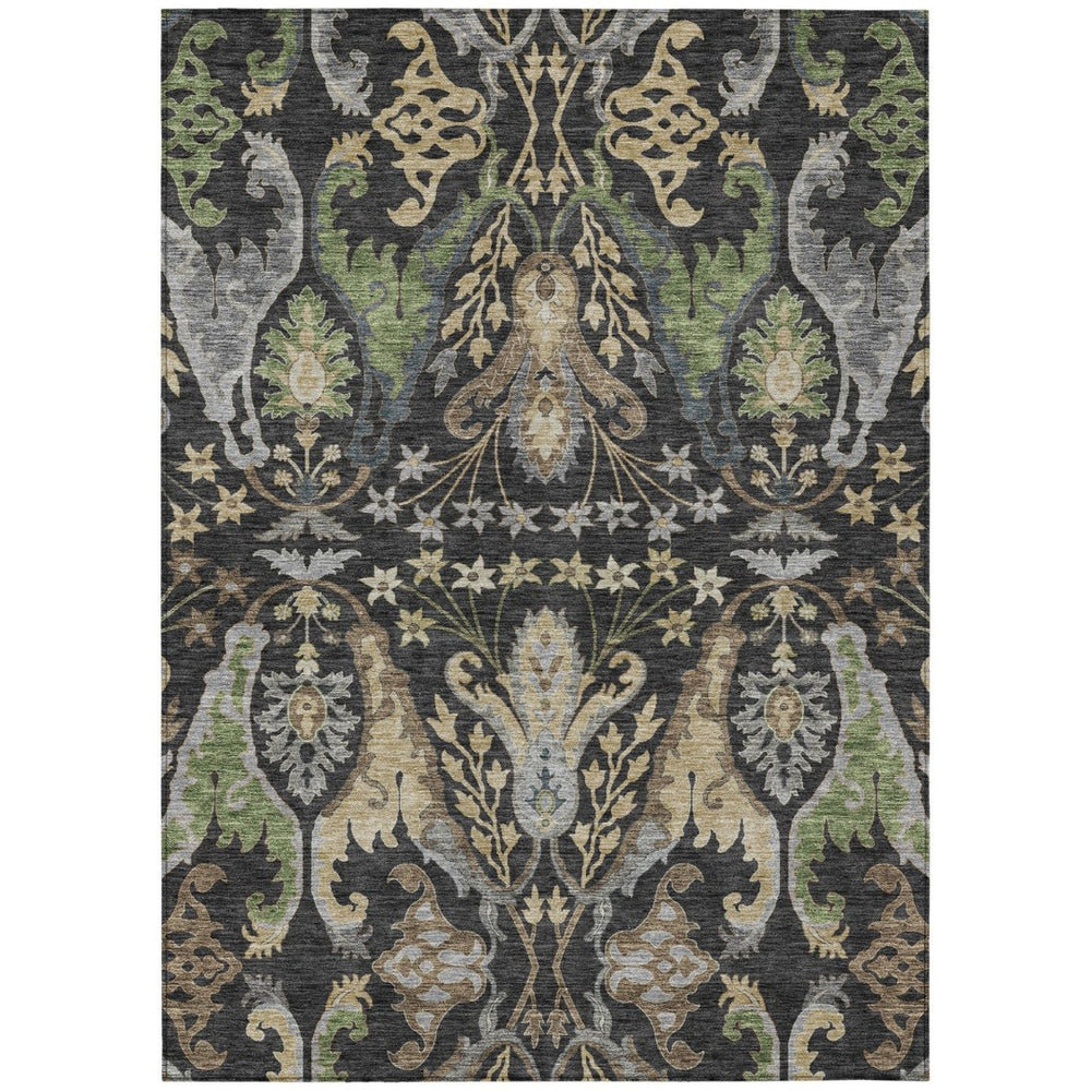 HomeRoots 9' X 12' Washable Floral Area Rug – Durable, Stylish Black Green Brown Design for Indoor & Outdoor Use 605275