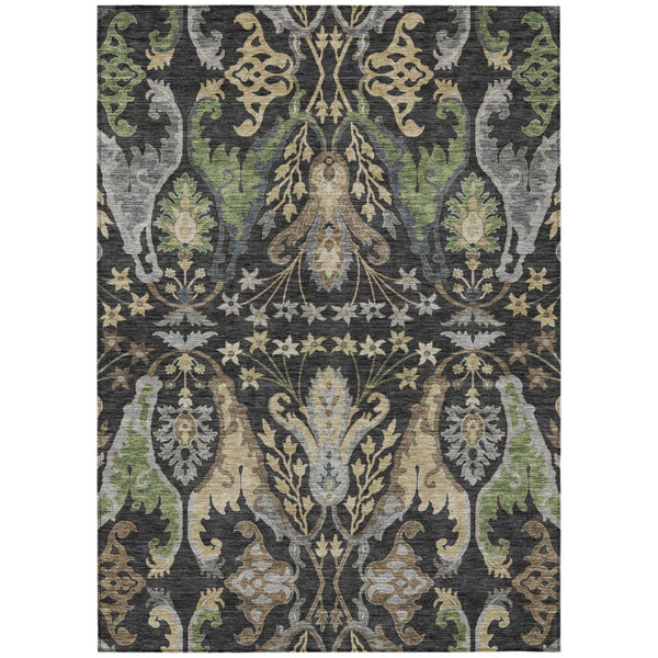 HomeRoots 9' X 12' Washable Floral Area Rug – Durable, Stylish Black Green Brown Design for Indoor & Outdoor Use 605275