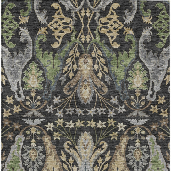 Homeroots 3' Elegant Black Green & Brown Floral Washable Area Rug For Indoor & Outdoor Spaces, 36" X 60" 9' X 12' Polyester 605275