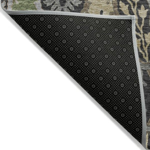 Homeroots 3' Elegant Black Green & Brown Floral Washable Area Rug For Indoor & Outdoor Spaces, 36" X 60" 10' X 14' Polyester 605276