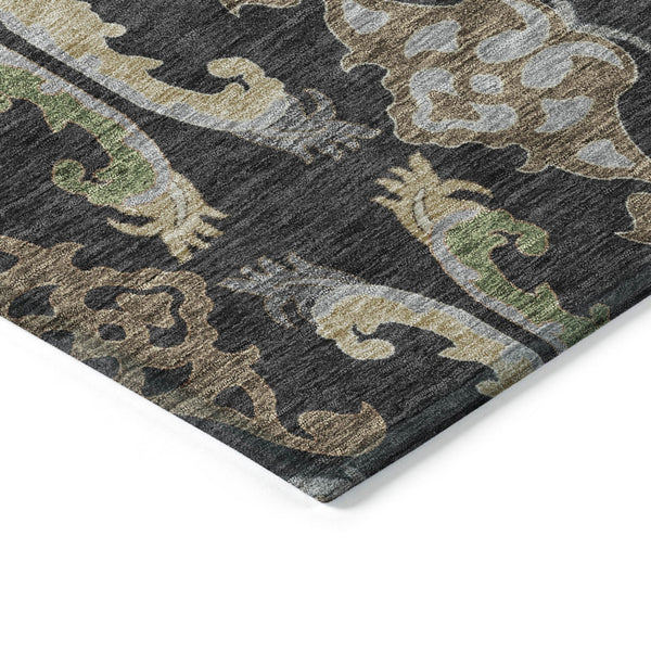 Homeroots 3' Elegant Black Green & Brown Floral Washable Area Rug For Indoor & Outdoor Spaces, 36" X 60" 10' X 14' Polyester 605276