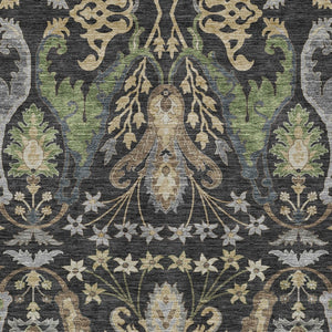 Homeroots 3' Elegant Black Green & Brown Floral Washable Area Rug For Indoor & Outdoor Spaces, 36" X 60" 10' X 14' Polyester 605276