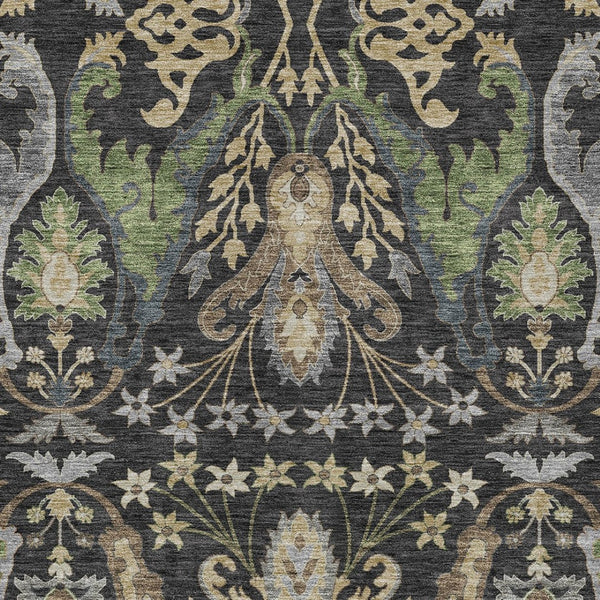 Homeroots 3' Elegant Black Green & Brown Floral Washable Area Rug For Indoor & Outdoor Spaces, 36" X 60" 10' X 14' Polyester 605276