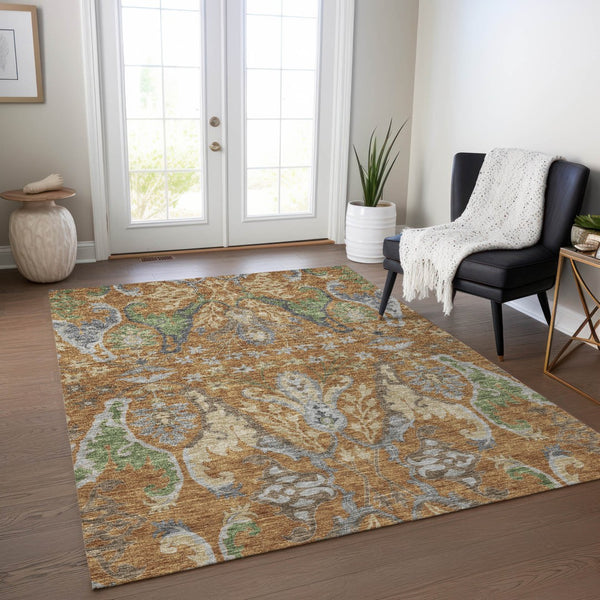 Homeroots 3' Elegant Black Green & Brown Floral Washable Area Rug For Indoor & Outdoor Spaces, 36" X 60" 3' X 5' Polyester 605277