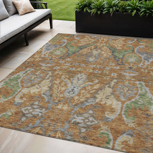 Homeroots 3' Elegant Black Green & Brown Floral Washable Area Rug For Indoor & Outdoor Spaces, 36" X 60" 5' X 8' Polyester 605278
