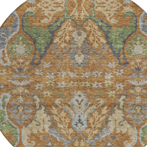 Homeroots 3' Elegant Black Green & Brown Floral Washable Area Rug For Indoor & Outdoor Spaces, 36" X 60" 8' Round Polyester 605279