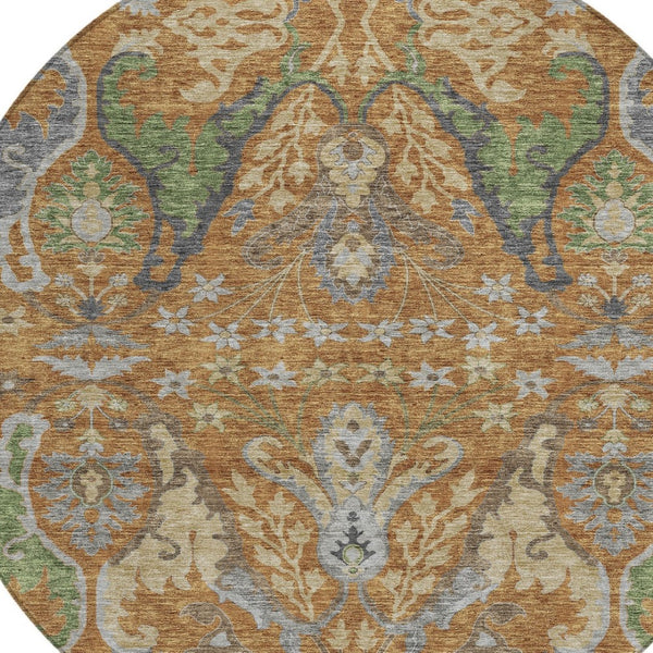 Homeroots 3' Elegant Black Green & Brown Floral Washable Area Rug For Indoor & Outdoor Spaces, 36" X 60" 8' Round Polyester 605279