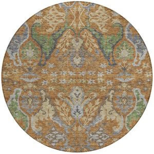 Homeroots 3' Elegant Black Green & Brown Floral Washable Area Rug For Indoor & Outdoor Spaces, 36" X 60" 8' Round Polyester 605279