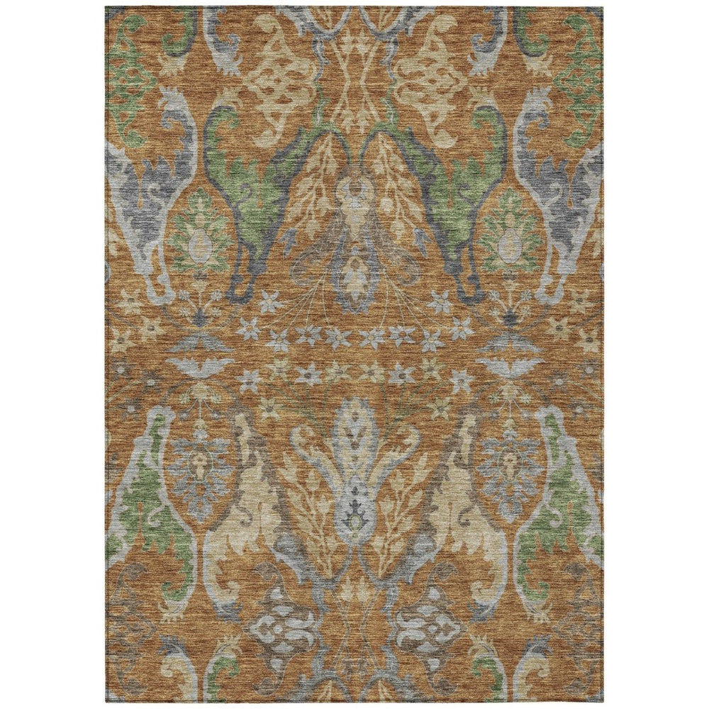 HomeRoots 5' Copper Green and Beige Floral Area Rug - Washable, Durable, Perfect for Indoor and Outdoor Use 8' X 10' 605280