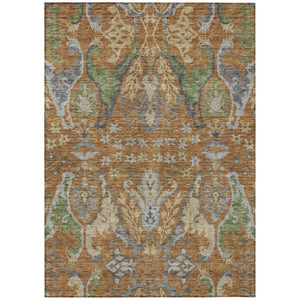 HomeRoots 9' X 12' Copper Green & Beige Floral Washable Area Rug - Durable, Stylish for Indoor & Outdoor Use 605281