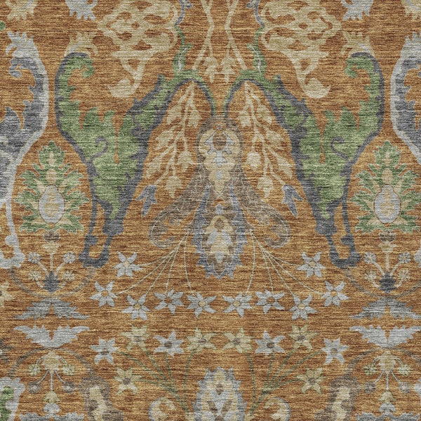 Homeroots 3' Elegant Black Green & Brown Floral Washable Area Rug For Indoor & Outdoor Spaces, 36" X 60" 10' X 14' Polyester 605282