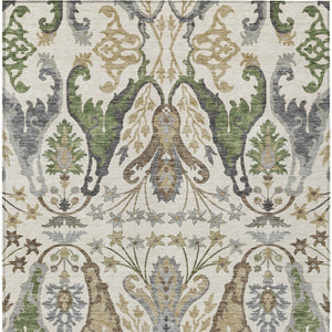 Homeroots 3' Elegant Black Green & Brown Floral Washable Area Rug For Indoor & Outdoor Spaces, 36" X 60" 5' X 8' Polyester 605284