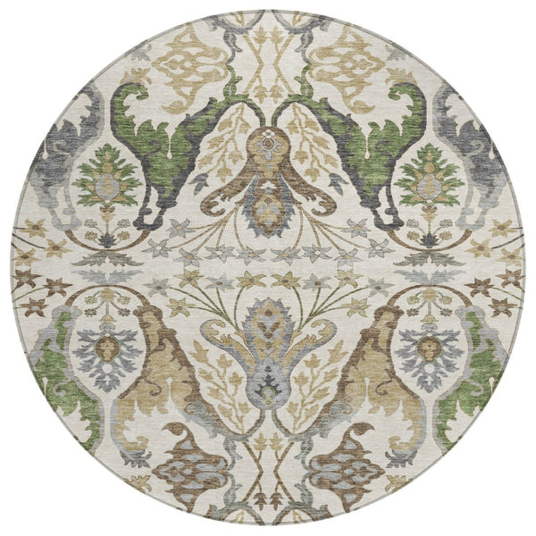 HomeRoots 5' Durable Floral Area Rug - Washable, Indoor/Outdoor, Ideal for High-Traffic Homes with Kids & Pets 8' Round 605285