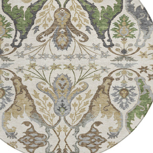 Homeroots 3' Elegant Black Green & Brown Floral Washable Area Rug For Indoor & Outdoor Spaces, 36" X 60" 8' Round Polyester 605285