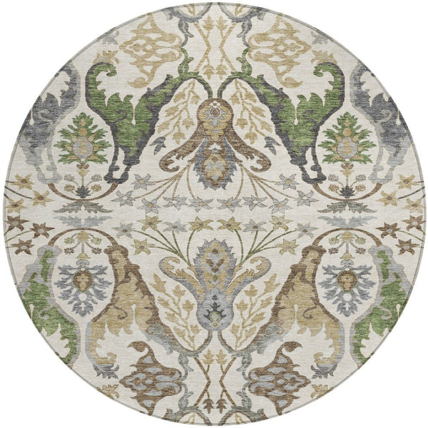 Homeroots 3' Elegant Black Green & Brown Floral Washable Area Rug For Indoor & Outdoor Spaces, 36" X 60" 8' Round Polyester 605285