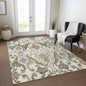 Homeroots 3' Elegant Black Green & Brown Floral Washable Area Rug For Indoor & Outdoor Spaces, 36" X 60" 8' X 10' Polyester 605286