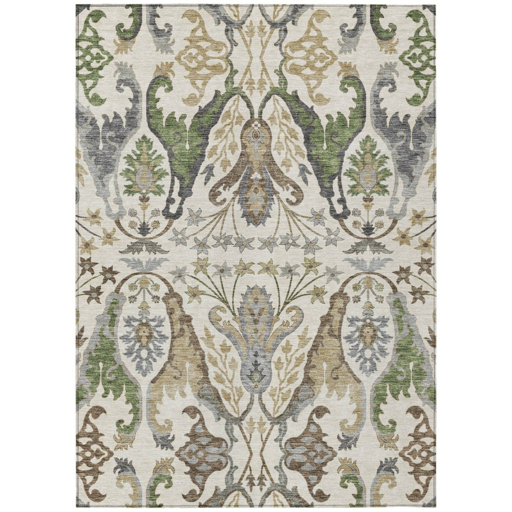 HomeRoots 9' Elegant Floral Area Rug in Ivory, Green & Brown – Washable, Durable for Indoor & Outdoor Use 605287
