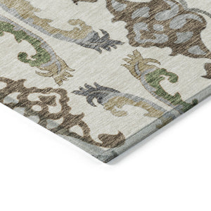 Homeroots 3' Elegant Black Green & Brown Floral Washable Area Rug For Indoor & Outdoor Spaces, 36" X 60" 9' X 12' Polyester 605287